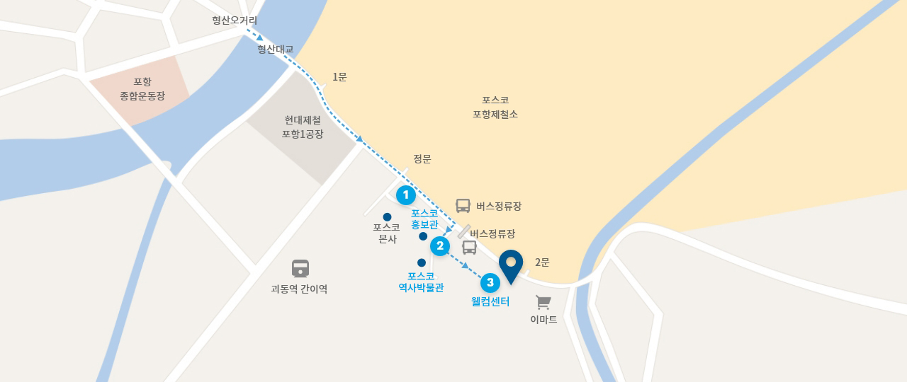 자차 이동시 지도-park1538, 도로명: 경상북도 포항시 남구 동해안로6213번길 5-11, 지번(구): 경북 포항시 남구 동촌동 701-49